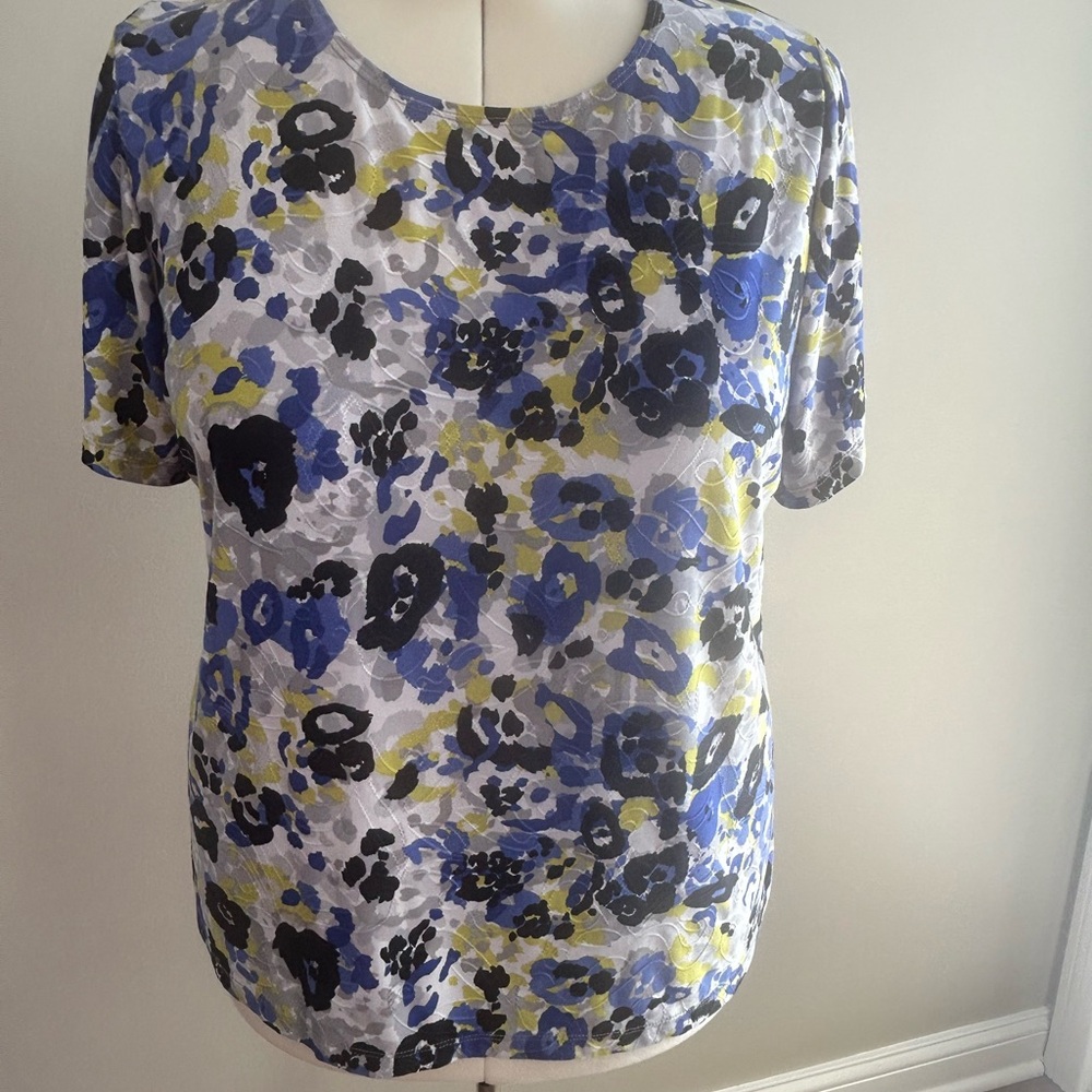 JM Collection Blue and Green Floral Blouse